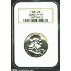 1958 50C PR68 Cameo NGC. Unfathomably deep mirrored fields allow the lightly frosted devices to stan