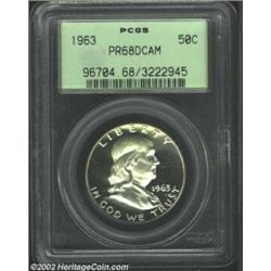 1963 50C PR68 Deep Cameo PCGS. The devices and fields are perfectly segregated by differences in tex