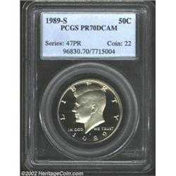 1989-S 50C PR70 Deep Cameo PCGS. A touch of golden toning is noted on the obverse and reverse periph