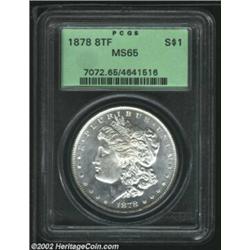 1878 8TF S$1 MS65 PCGS. A sharply struck Gem that has a mildly prooflike reverse. The obverse center