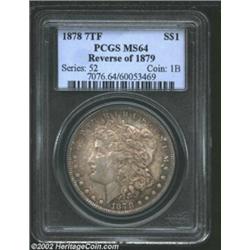 1878 7TF S$1 Reverse of 1879 MS64 PCGS. Deeply toned with golden-brown and cobalt-blue patina. The s