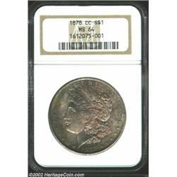 1878-CC S$1 MS64 NGC. Deep brown, green, dark-olive and russet patina overlay the obverse side of th