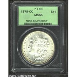 1878-CC S$1 MS65 PCGS. This specimen is well struck and lustrous, a brilliant and carefully preserve