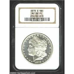 1878-S S$1 MS66 Prooflike NGC. A well struck Gem that has pleasing contrast between the frosty devic