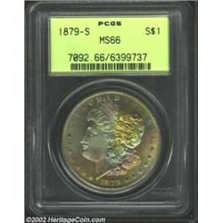 1879-S S$1 MS66 PCGS. Simple yet soothing iridescent blue and golden toning turns a simple silver do