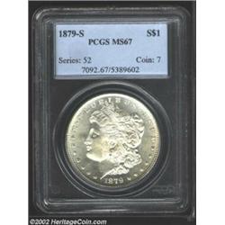 1879-S S$1 MS67 PCGS. The cheek has a wisp of tan-bold color, with the surfaces elsewhere brilliant.