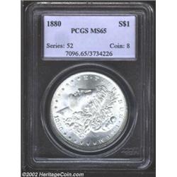 1880 S$1 MS65 PCGS. A lightly toned and lustrous Gem that is well struck and has pleasing surfaces..