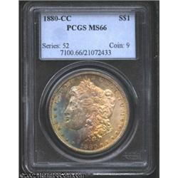 1880-CC S$1 MS66 PCGS. Third Reverse. The rich, swirling mint frost that blankets both sides of this