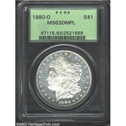 1880-O S$1 MS63 Deep Mirror Prooflike PCGS. Completely untoned with a super cameo effect. A number o