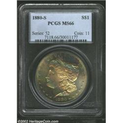 1880-S S$1 MS66 PCGS. Sharp strike and beautiful multi-hued iridescent obverse toning characterize t