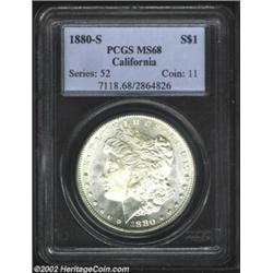 1880-S S$1 MS68 PCGS. Small S mintmark. A brilliant and highly lustrous Superb Gem that has well pre