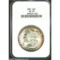 1881 S$1 MS65 NGC. A smooth cheek and wonderful gold and green highlights at the peripheries make th