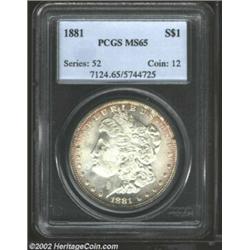 1881 S$1 MS65 PCGS. Sharply struck and well preserved, this specimen displays marvelous satiny luste