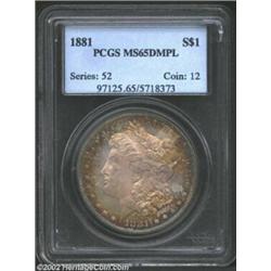 1881 S$1 MS65 Deep Mirror Prooflike PCGS. Original, mottled gold and russet toning with crisply defi