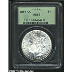 1881-CC S$1 MS65 PCGS. A well struck and lustrous near-Gem that has semi-prooflike luster and wispy.