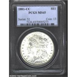 1881-CC S$1 MS65 PCGS. Lustrous and untoned, with a few slight marks on Liberty's face. Important no