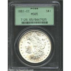 1881-CC S$1 MS65 PCGS. A hint of color is noted on this otherwise brilliant, white specimen.From the