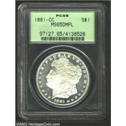 1881-CC S$1 MS65 Deep Mirror Prooflike PCGS. It is easy to see why this specimen received the rare D