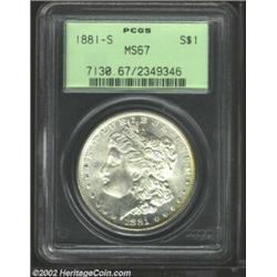 1881-S S$1 MS67 PCGS. A fully struck and exquisitely preserved Superb Gem, this coin is essentially.