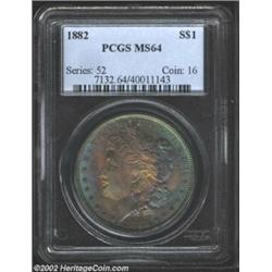 1882 S$1 MS64 PCGS. The obverse of this choice near-Gem is deeply toned in varying hues which includ