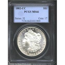 1882-CC S$1 MS66 PCGS. The 2 in the date is recut along the upper outer curve. A brilliant and lustr