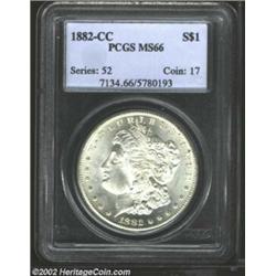 1882-CC S$1 MS66 PCGS. A blazing snow-white coin, with dazzling semi-prooflike surfaces, highly lust