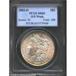 1882-O/S S$1 Weak MS63 PCGS. Delicate obverse peripheral toning is present. Important notice: We exp