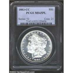 1883-CC S$1 MS65 Prooflike PCGS. Deeply mirrored fields that contrast with the devices. Any marks ar