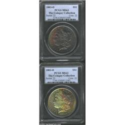 1883-O S$1 MS63 PCGS. Ex: The Coin Guy Collection. Two examples, both of which are rainbow-toned thr