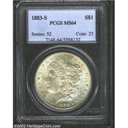 1883-S S$1 MS64 PCGS. Wispy swirls of golden-brown patina confirm the originality of this lustrous n