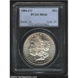 1884-CC S$1 MS66 PCGS. The mildly reflective fields also have pronounced cartwheel luster. A boldly.