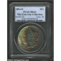 1884-O S$1 MS63 PCGS. The obverse displays incredible toning with vertical bands of electric varieti