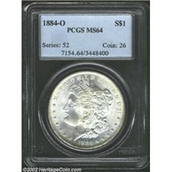 1884-O S$1 MS64 PCGS. The reverse has rich gold, violet, and apple-green patina. The mintmark is rep