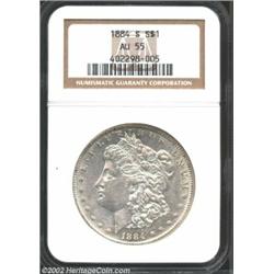 1884-S S$1 AU55 NGC. The luster is somewhat diminished by a moderate amount of abrasion on both side