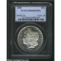 1885 S$1 MS66 Deep Mirror Prooflike PCGS. A needle-sharp Gem that has good cameo contrast between th