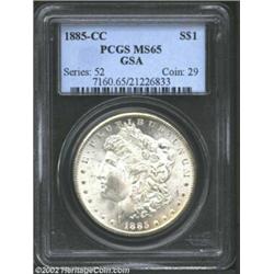 1885-CC S$1 MS65 PCGS. Light golden peripheral toning is noted on the reverse between one o'clock an