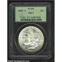 1885-O S$1 MS67 PCGS. Remarkably well-struck for a New Orleans dollar with full hair details visible