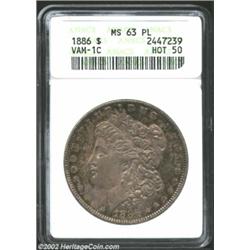 1886 S$1 MS63 Prooflike ANACS. VAM-1C. Hot 50 Variety. Golden-brown, electric-blue, and mauve colors