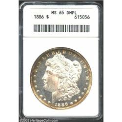 1886 S$1 MS65 Deep Mirror Prooflike ANACS. Traces of golden-orange and blue iridescent toning frame.