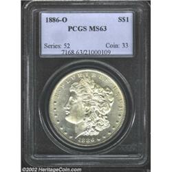 1886-O S$1 MS63 PCGS. A solid Mint State example of this scarce New Orleans dollar, most of which ap