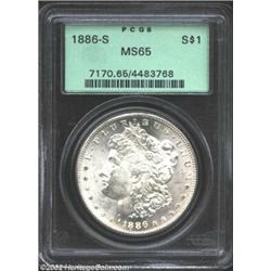 1886-S S$1 MS65 PCGS. The cheek has a hint of tan color, with the surfaces otherwise brilliant. A we