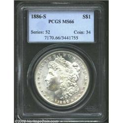 1886-S S$1 MS66 PCGS. A sparkling, highly lustrous example of this condition rarity in the Morgan se