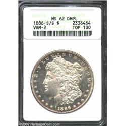 1886-S/S S$1 MS62 Deep Mirror Prooflike ANACS. VAM-2. Top 100 Variety. Some pale champagne iridescen