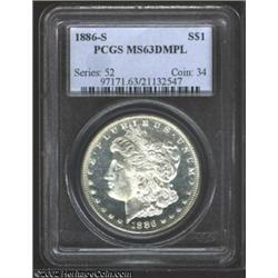 1886-S S$1 MS63 Deep Mirror Prooflike PCGS. The untoned surfaces allow full appreciation of the deep