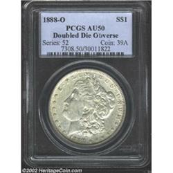 1888-O S$1 Doubled Die Obverse AU50 PCGS. VAM-4, Breen-5603. The so called "hot lips" variety with p