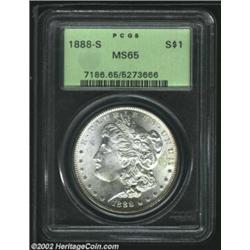 1888-S S$1 MS65 PCGS. Brilliant with intense mint frost over each side, the striking details are wel