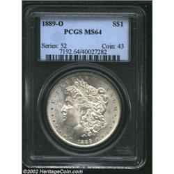 1889-O S$1 MS64 PCGS. The 9 in the date is lightly repunched at the peak. A lustrous and lightly ton