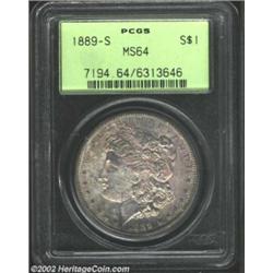 1889-S S$1 MS64 PCGS. Medium, even shades of russet-gray patina cover both sides of this near-Gem sp