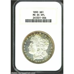 1890 S$1 MS64 Deep Mirror Prooflike NGC. Deeply mirrored fields show many tiny abrasions, but the ov