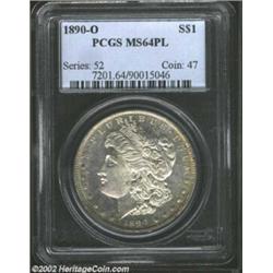 1890-O S$1 MS64 Prooflike PCGS. Lightly frosted devices contrast against reflective fields that are.